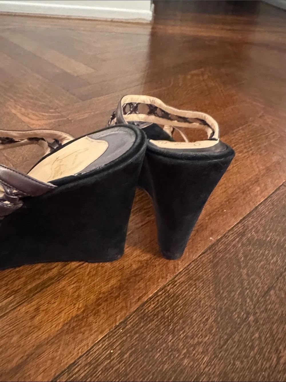 Christian Louboutin Metallic Pewter Strappy Wedge Sandals